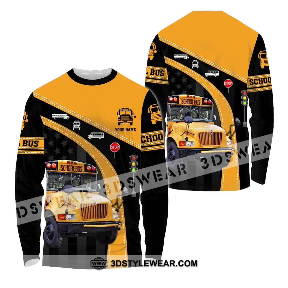 Unisex Shirt - Custom Name School Bus Long Sleeve / S T-Shirt