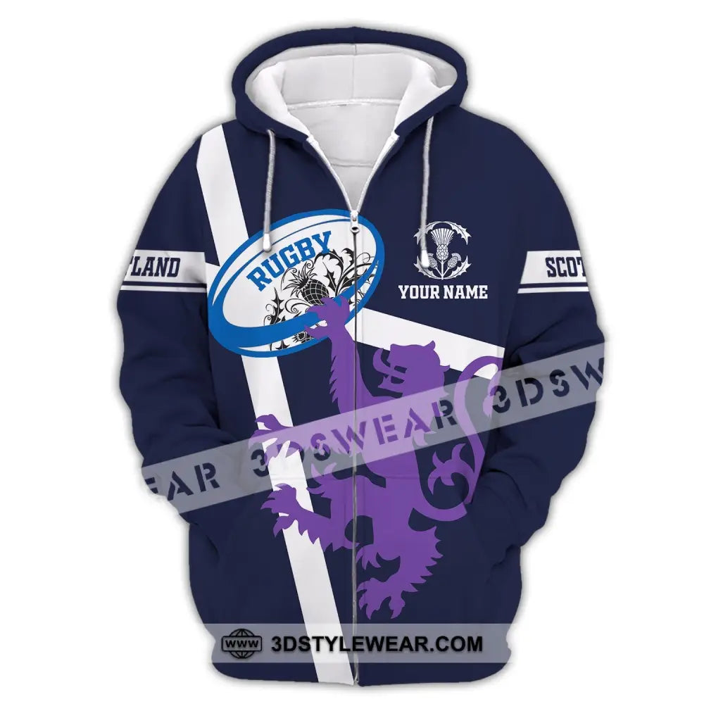 Unisex Shirt Custom Name Scotland Hoodie Rugby Lover T-Shirt Zipper / S