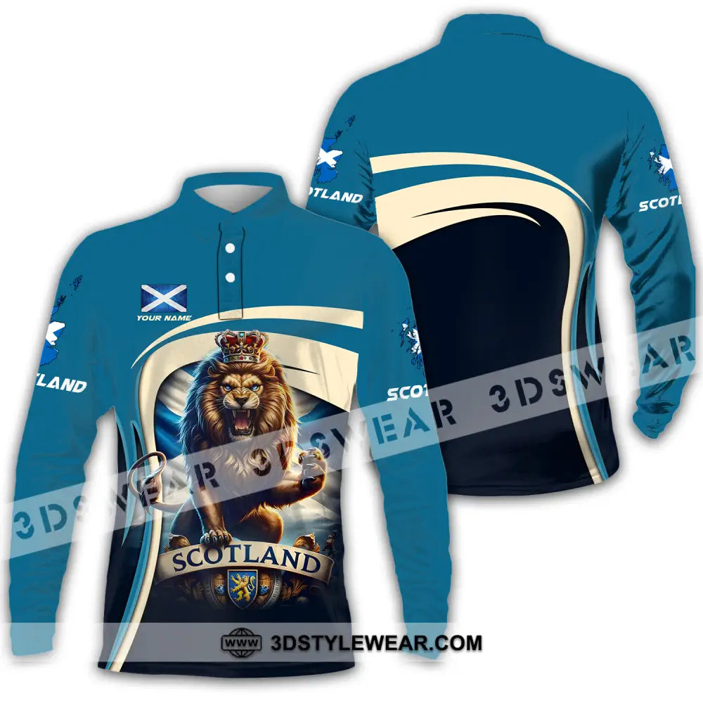 Unisex Shirt - Custom Name Scotland Lion Long Sleeve Polo / S T-Shirt