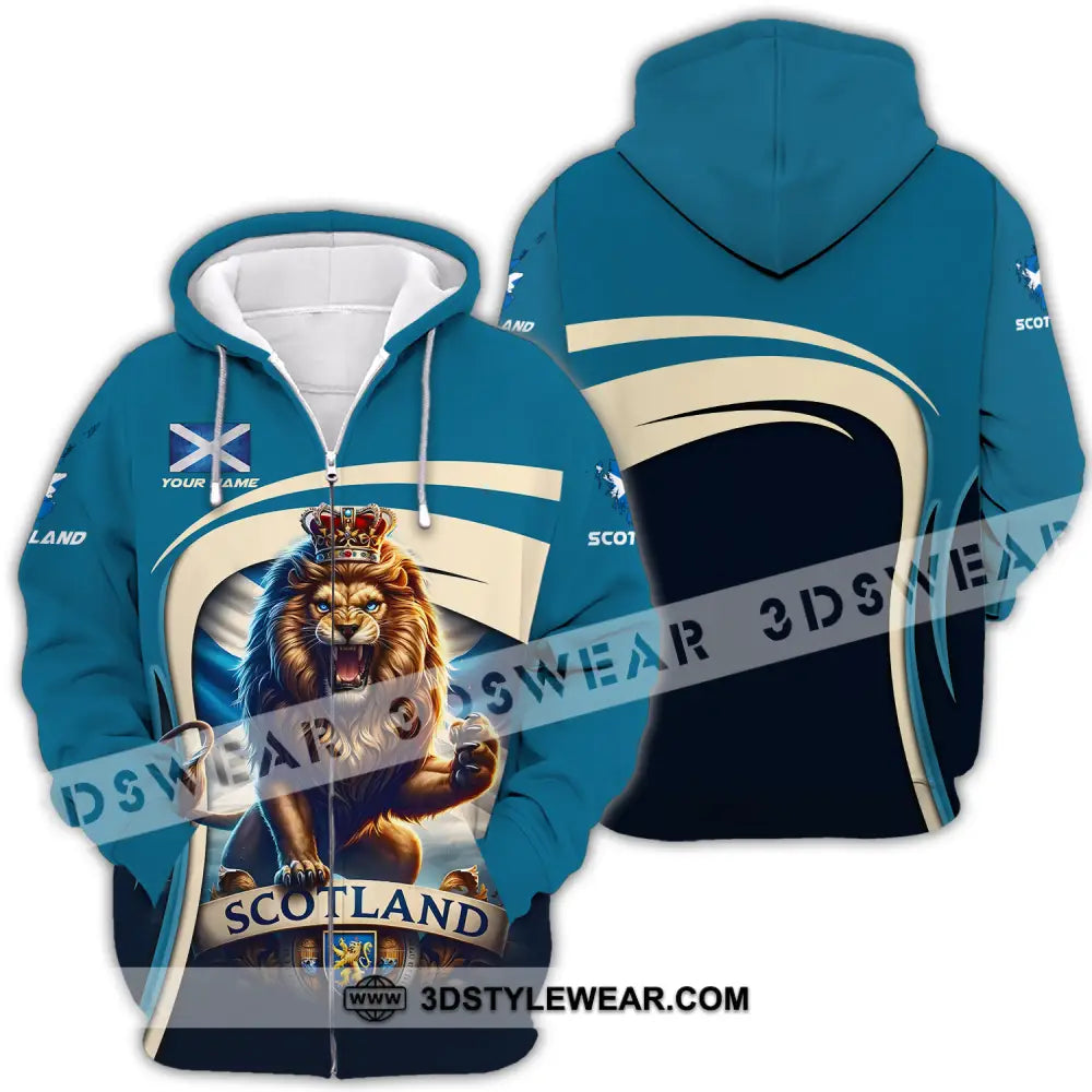 Unisex Shirt - Custom Name Scotland Lion Zipper Hoodie / S T-Shirt