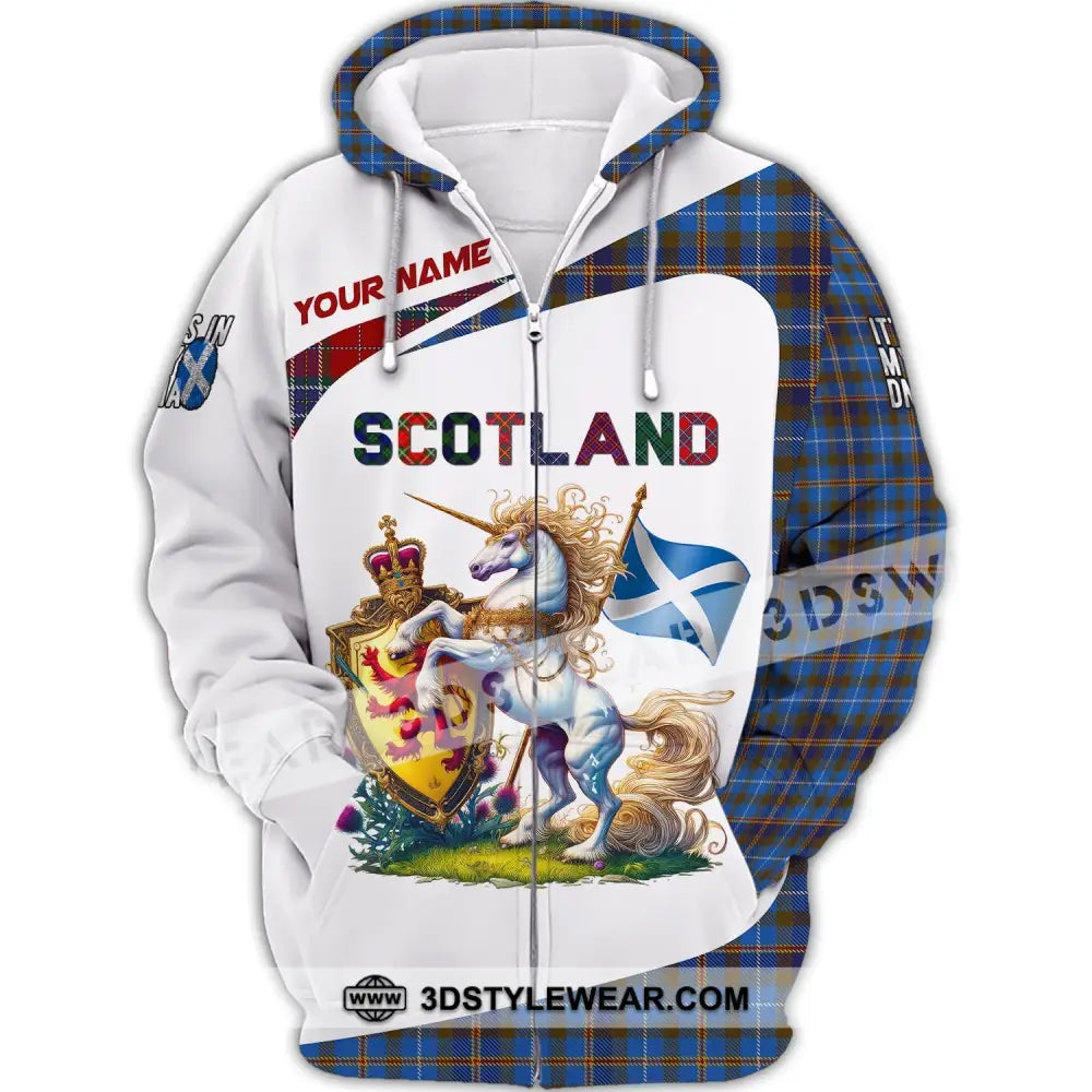 Unisex Shirt Custom Name Scotland Polo Long Sleeve Lover T-Shirt Zipper Hoodie / S