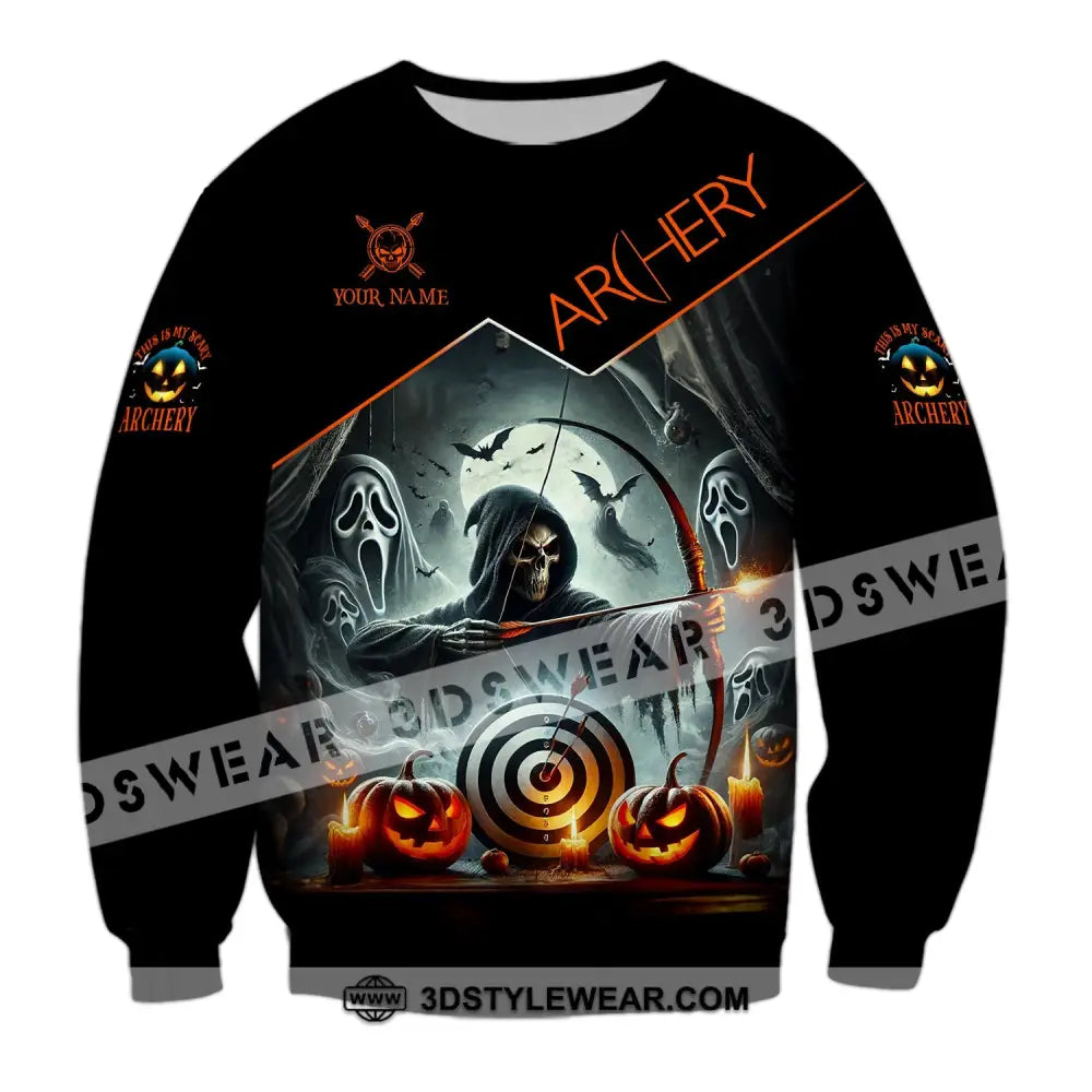 Unisex Shirt - Custom Name Skull Archery Target Long Sleeve / S T-Shirt