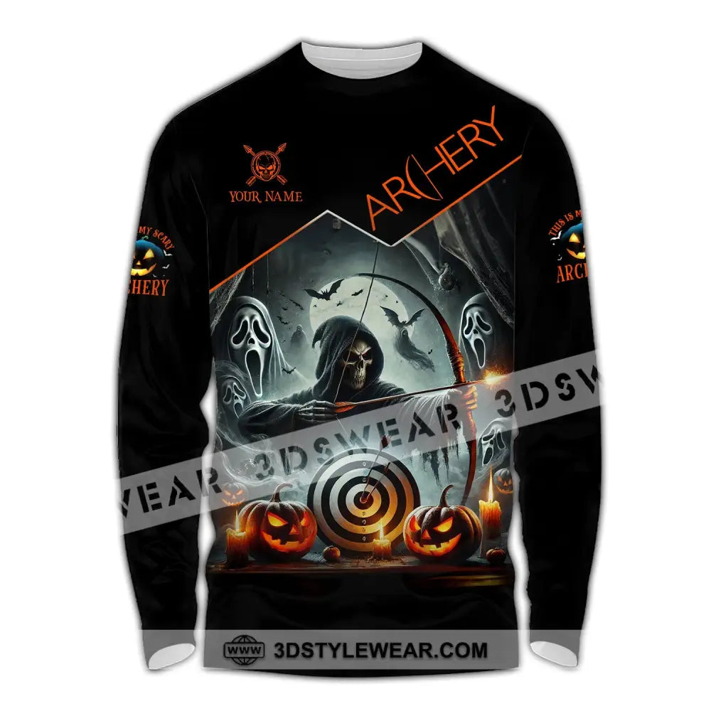 Unisex Shirt - Custom Name Skull Archery Target Long Sleeve / S T-Shirt