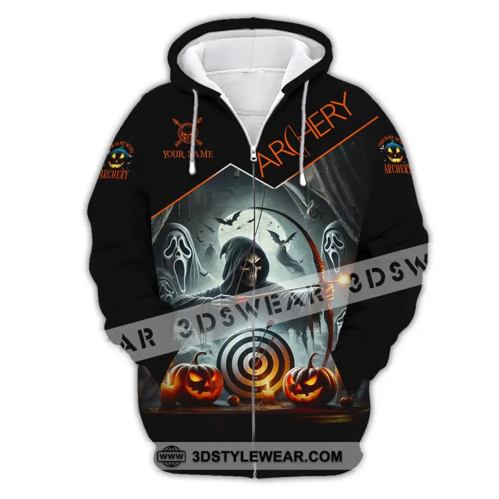 Unisex Shirt - Custom Name Skull Archery Target Zipper Hoodie / S T-Shirt