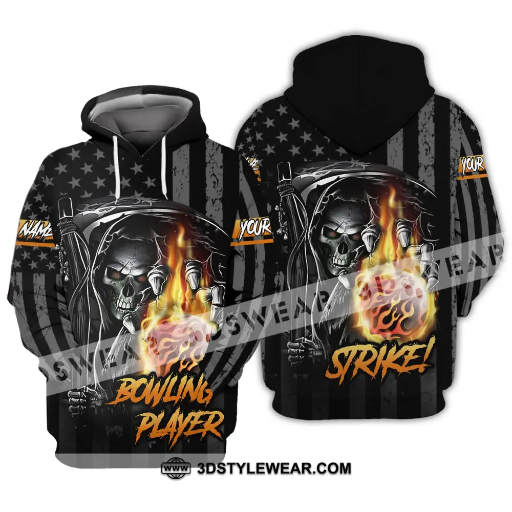 Unisex Shirt - Custom Name Skull Bowling Player Hoodie / S T-Shirt