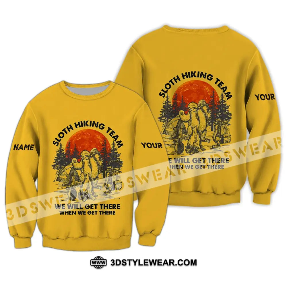 Unisex Shirt - Custom Name Sloth Hiking Team We Will Get There When Long Sleeve / S T-Shirt