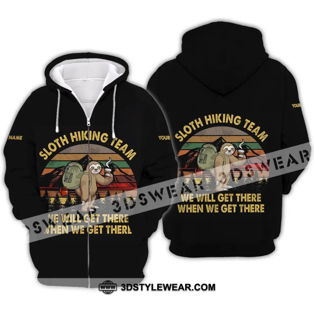 Unisex Shirt - Custom Name Sloth Hiking Team We Will Get There When Vintage Zipper Hoodie / S