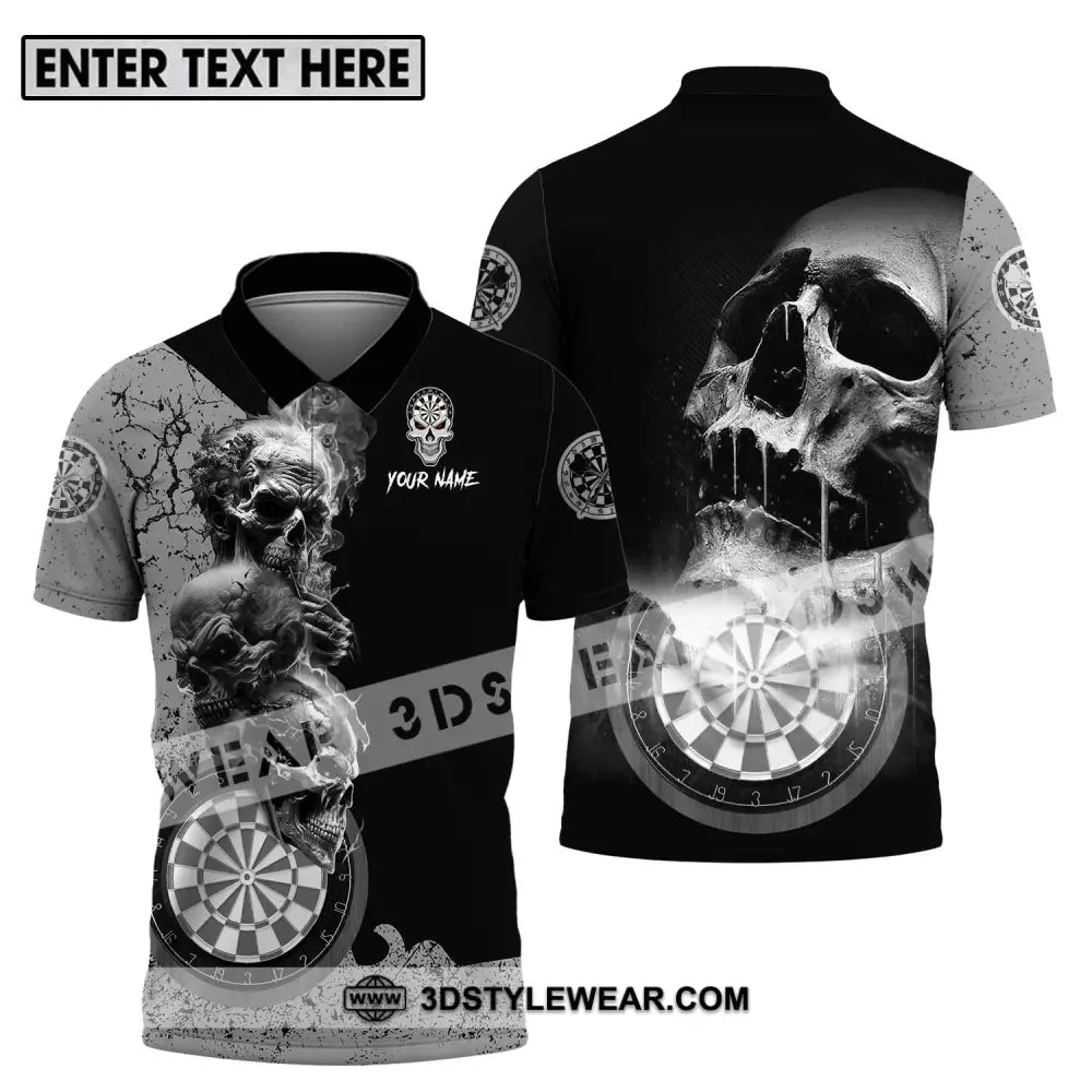 Unisex Shirt - Custom Name Smoking Skull Darts Polo / S T-Shirt