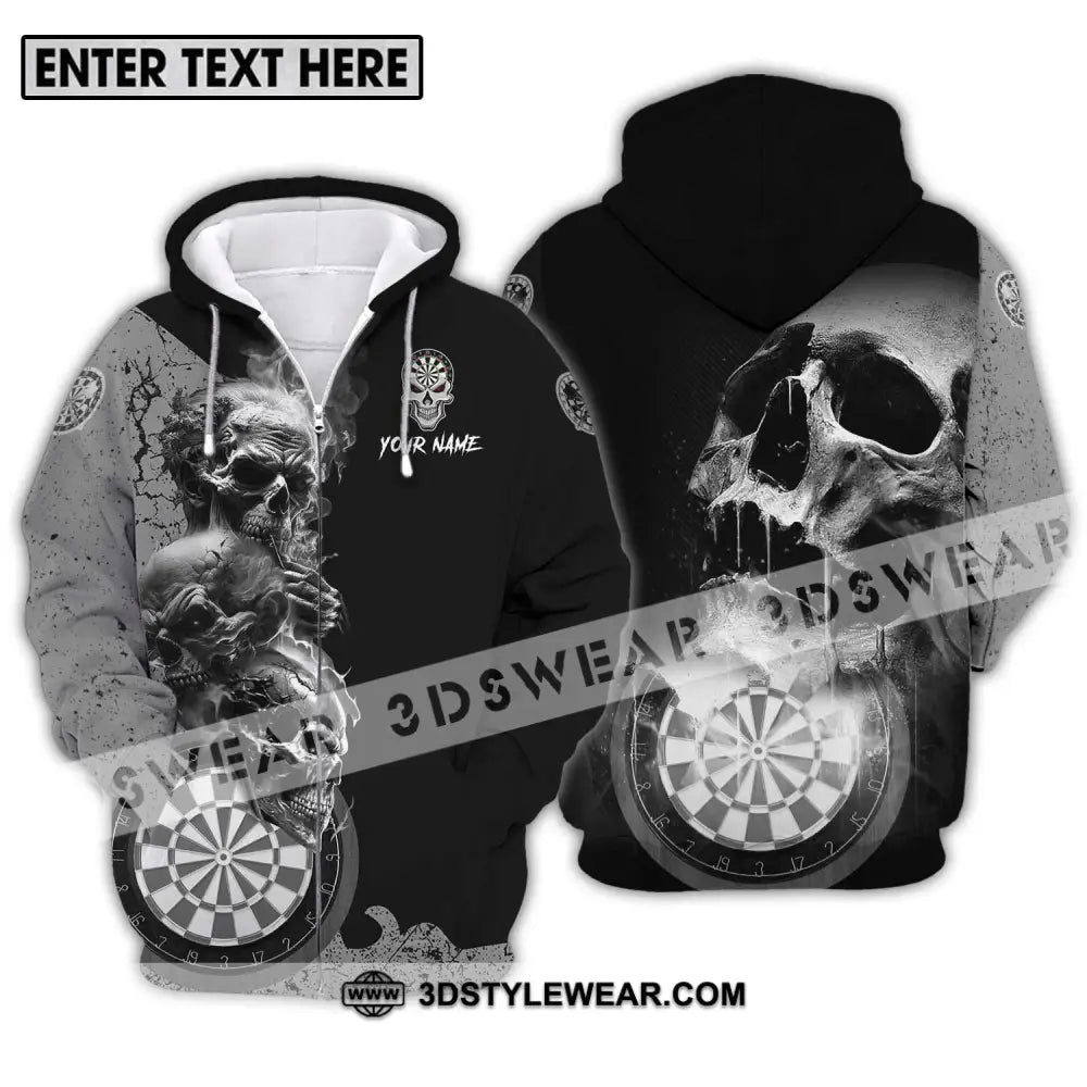 Unisex Shirt - Custom Name Smoking Skull Darts Zipper Hoodie / S T-Shirt