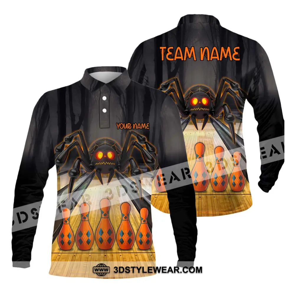 Unisex Shirt - Custom Name Spider Bowling Long Sleeve Polo / S T-Shirt