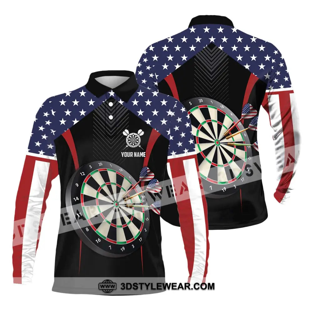 Unisex Shirt - Custom Name Sport America Darts Long Sleeve Polo / S T-Shirt