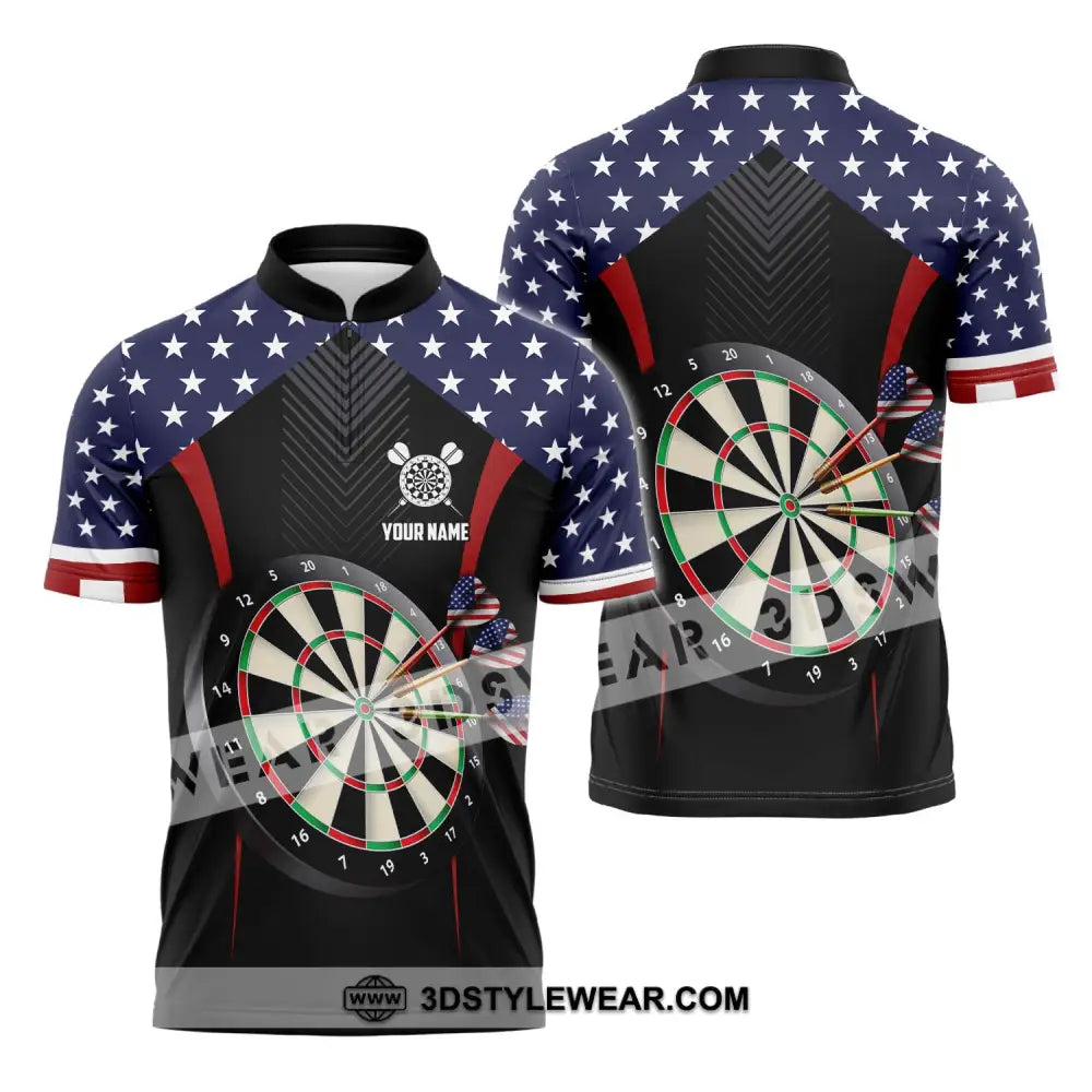 Unisex Shirt - Custom Name Sport America Darts Zipper Polo / S T-Shirt