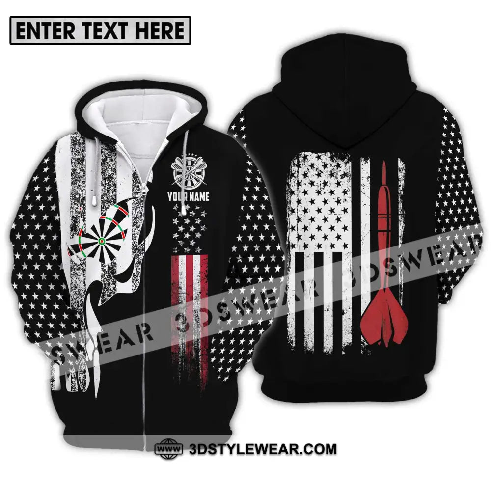 Unisex Shirt - Custom Name Sport America Flag Darts Zipper Hoodie / S T-Shirt