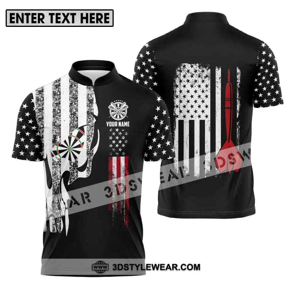 Unisex Shirt - Custom Name Sport America Flag Darts Zipper Polo / S T-Shirt