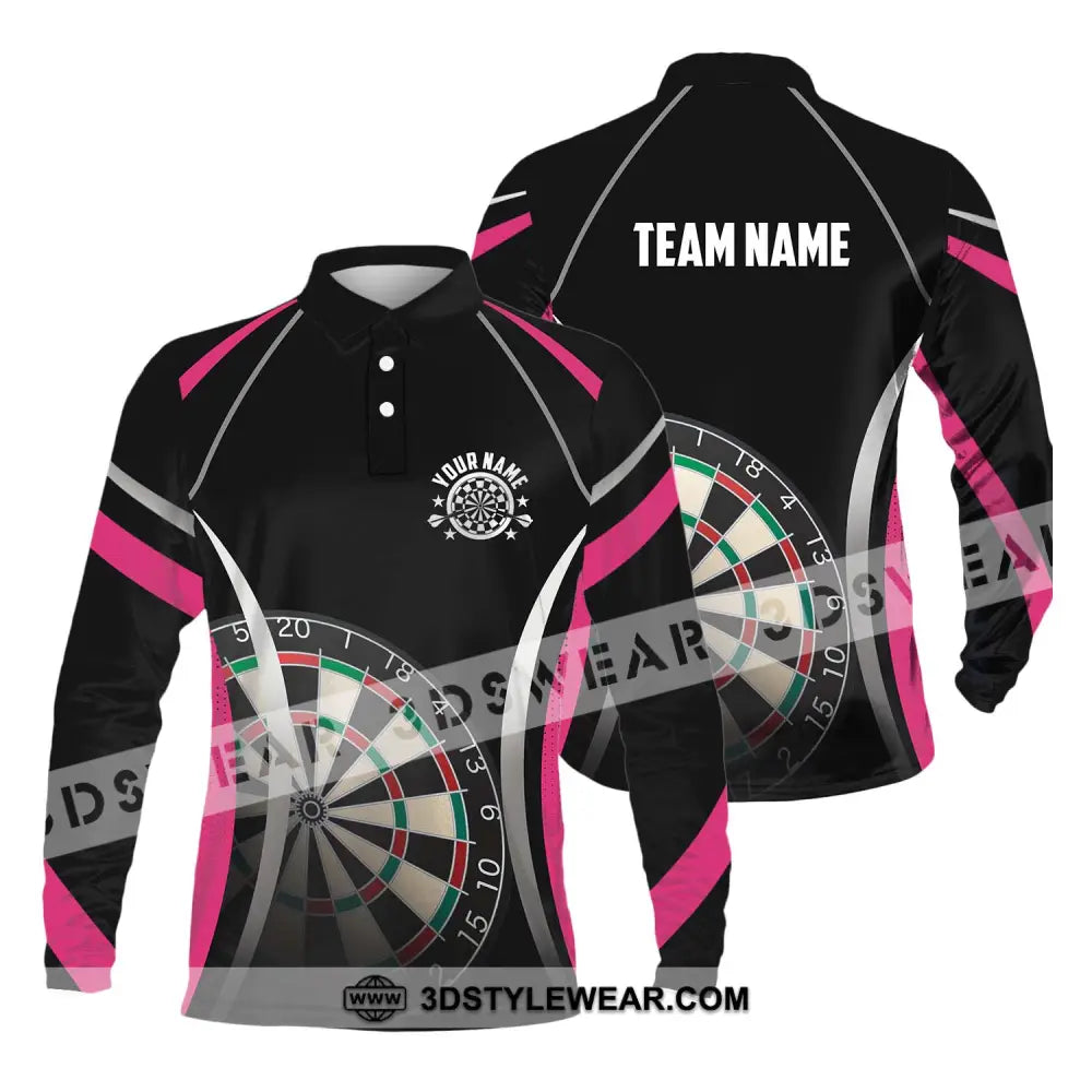 Unisex Shirt - Custom Name Sport Black Pink Darts Long Sleeve Polo / S T-Shirt