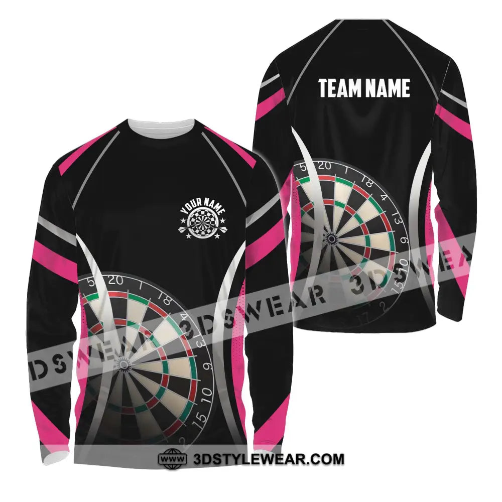 Unisex Shirt - Custom Name Sport Black Pink Darts Long Sleeve / S T-Shirt