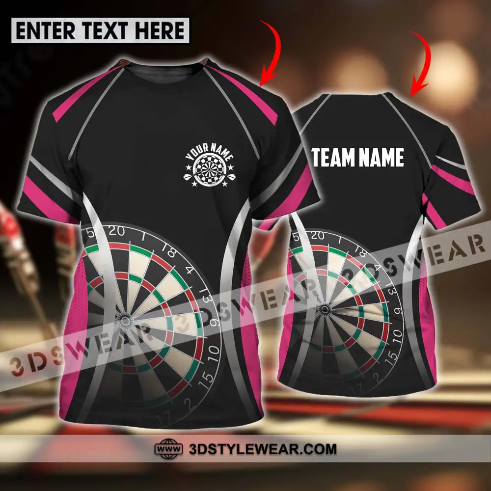 Unisex Shirt - Custom Name Sport Black Pink Darts T-Shirt