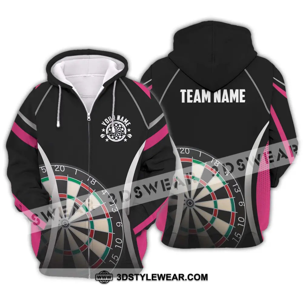 Unisex Shirt - Custom Name Sport Black Pink Darts Zipper Hoodie / S T-Shirt