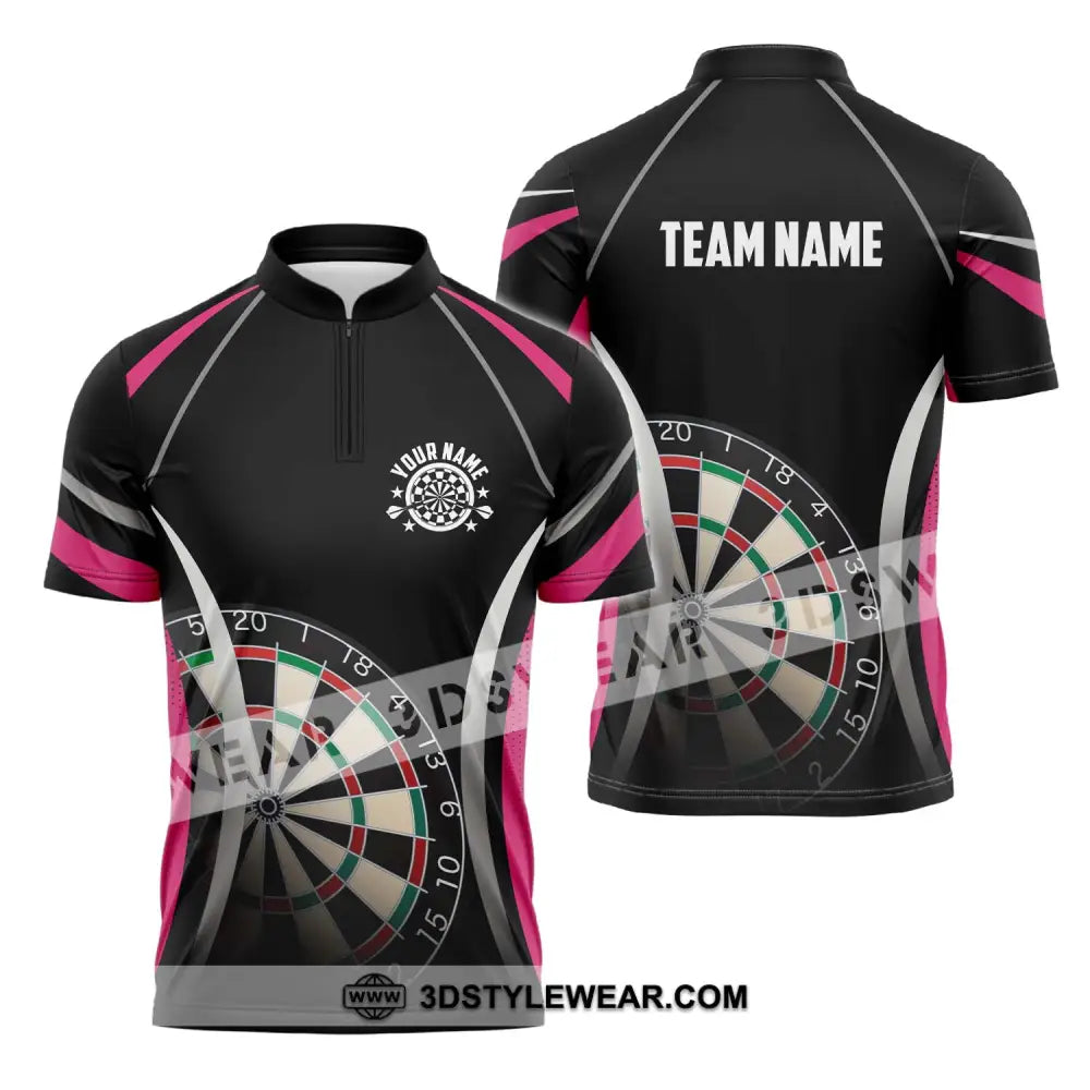 Unisex Shirt - Custom Name Sport Black Pink Darts Zipper Polo / S T-Shirt