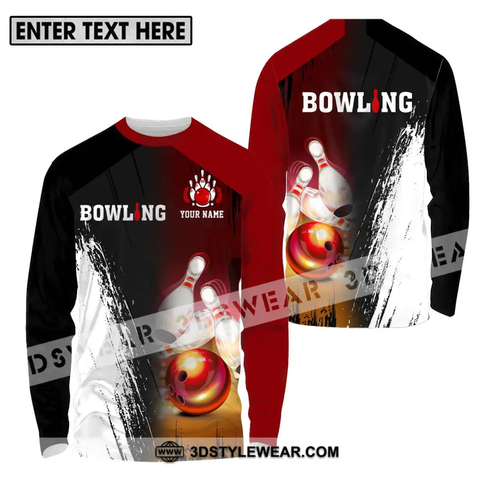 Unisex Shirt - Custom Name Sport Bowling Red Ball Long Sleeve / S T-Shirt