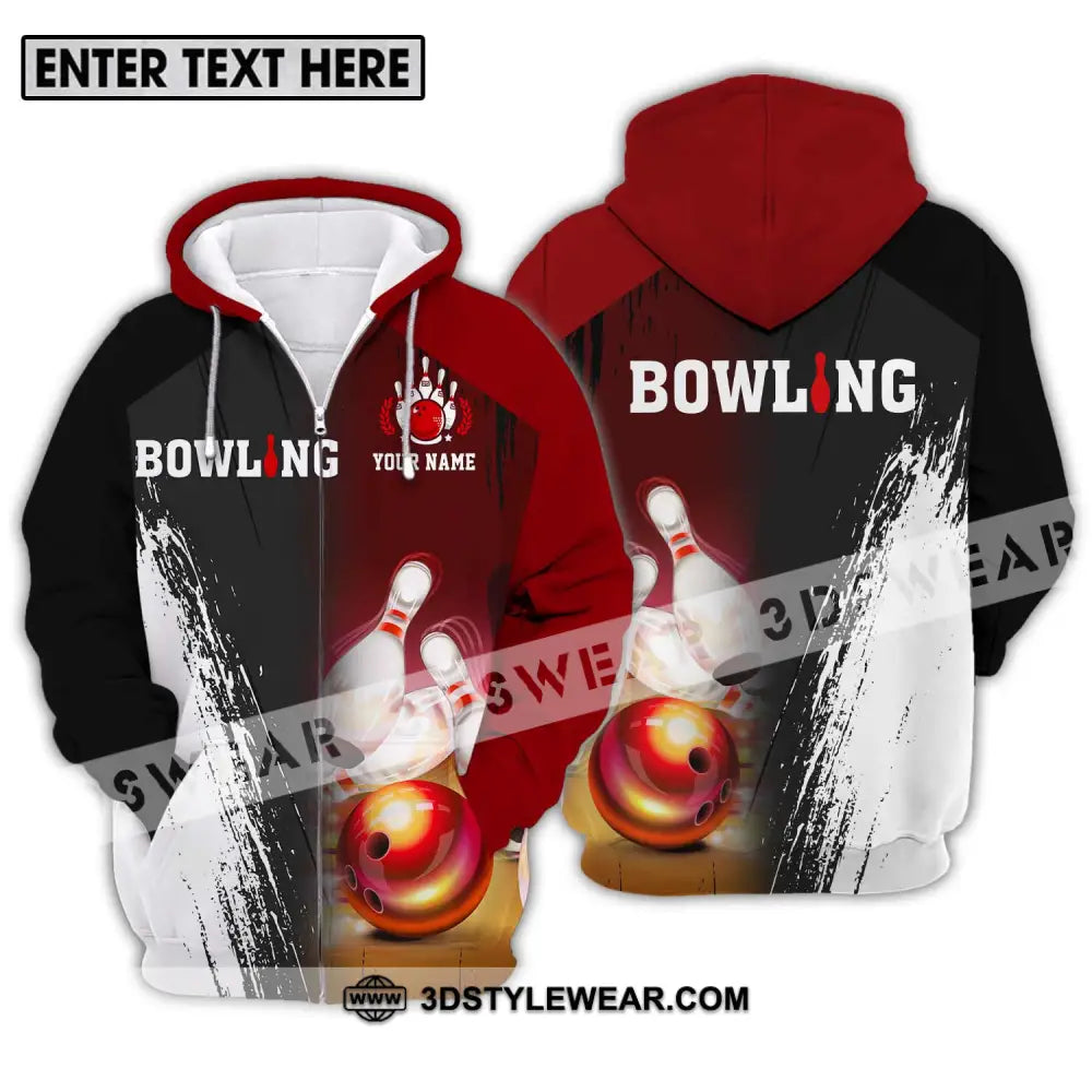 Unisex Shirt - Custom Name Sport Bowling Red Ball Zipper Hoodie / S T-Shirt