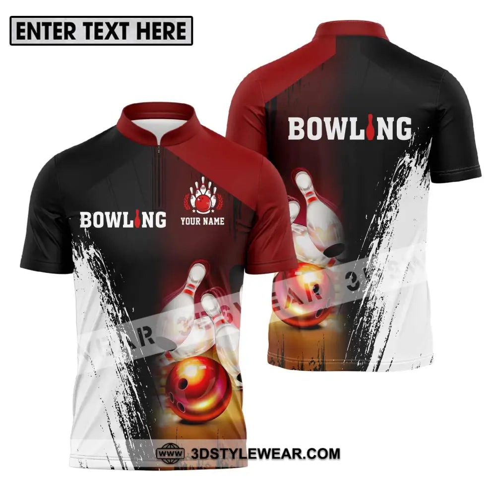 Unisex Shirt - Custom Name Sport Bowling Red Ball Zipper Polo / S T-Shirt