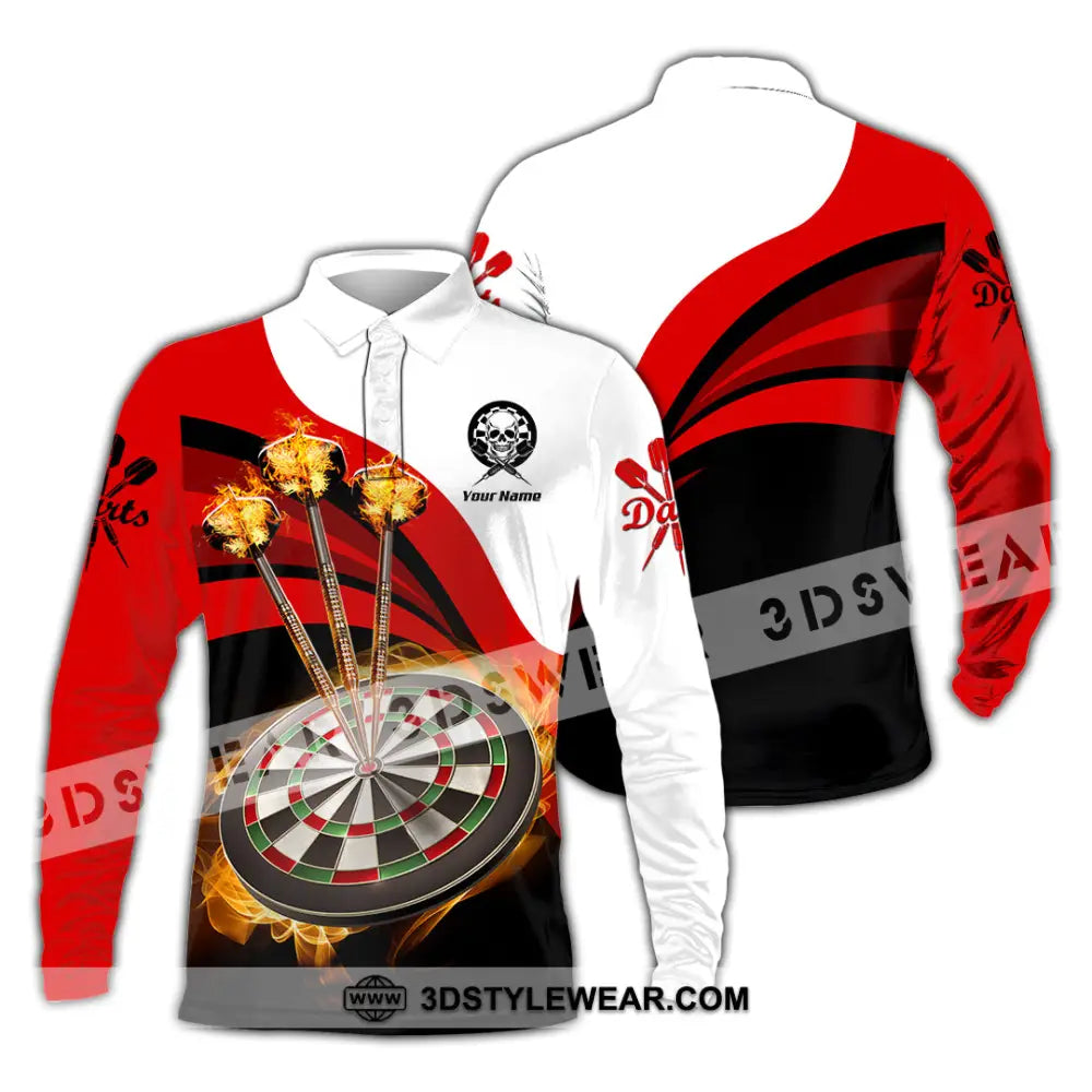 Unisex Shirt - Custom Name Sport Burning Darts Long Sleeve Polo / S T-Shirt