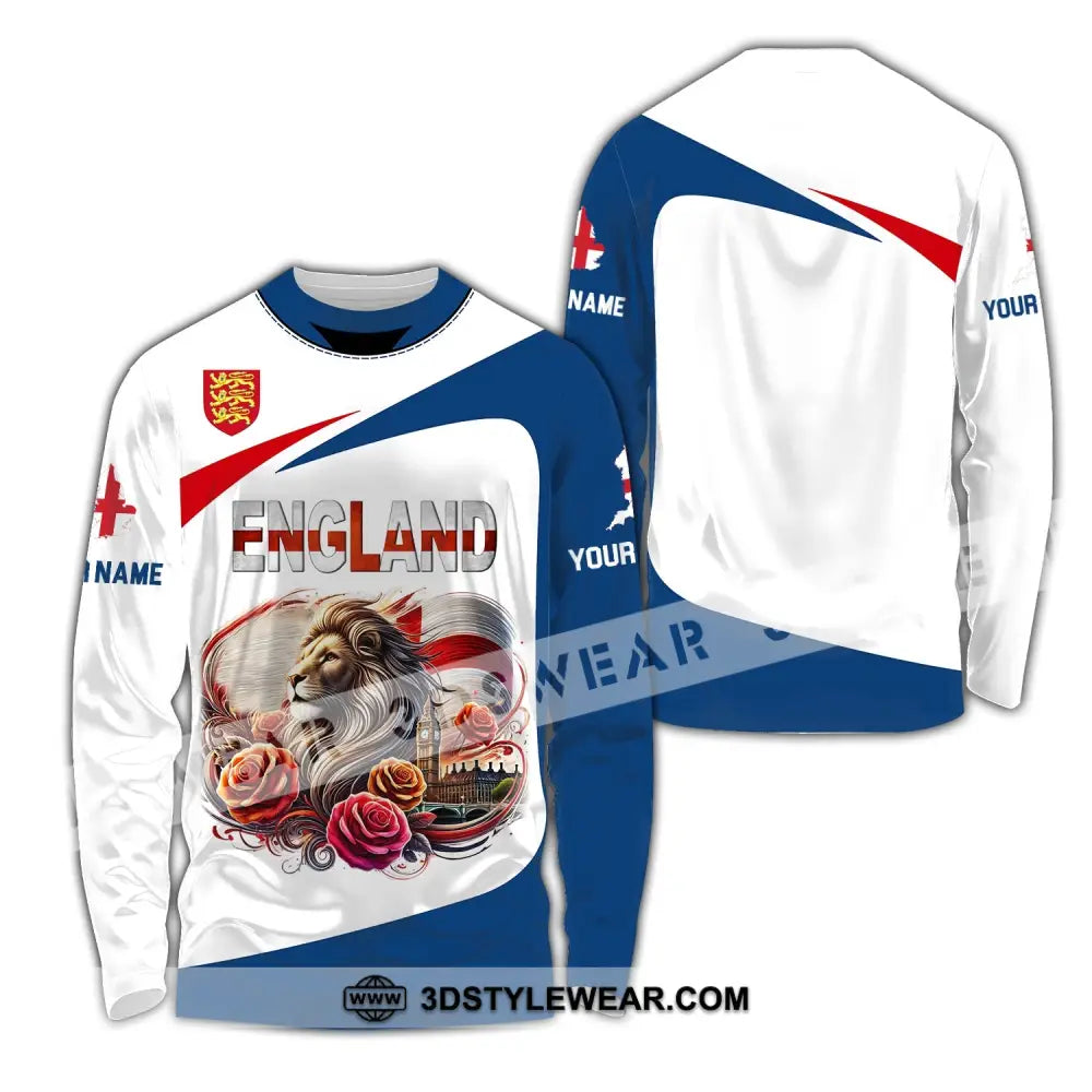 Unisex Shirt - Custom Name Sport England Lion Roses Long Sleeve / S T-Shirt