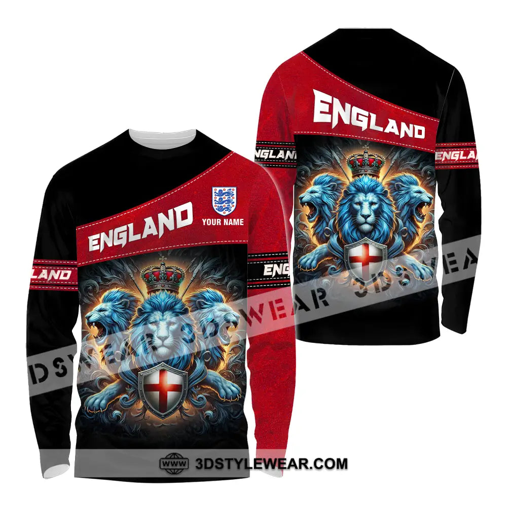 Unisex Shirt - Custom Name Sport England Three Lions Long Sleeve / S T-Shirt