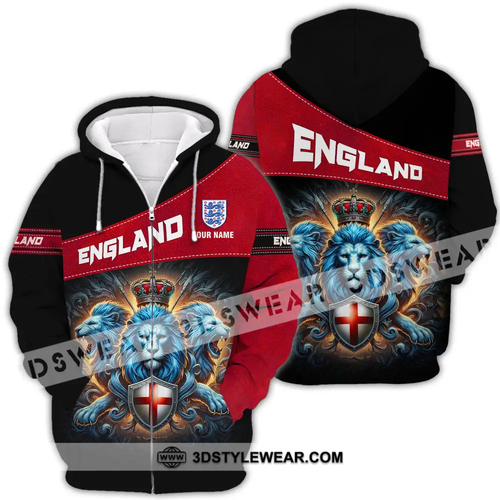 Unisex Shirt - Custom Name Sport England Three Lions Zipper Hoodie / S T-Shirt