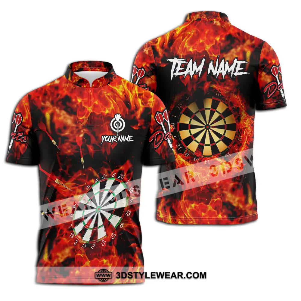 Unisex Shirt - Custom Name Sport Fire Darts Zipper Polo / S T-Shirt