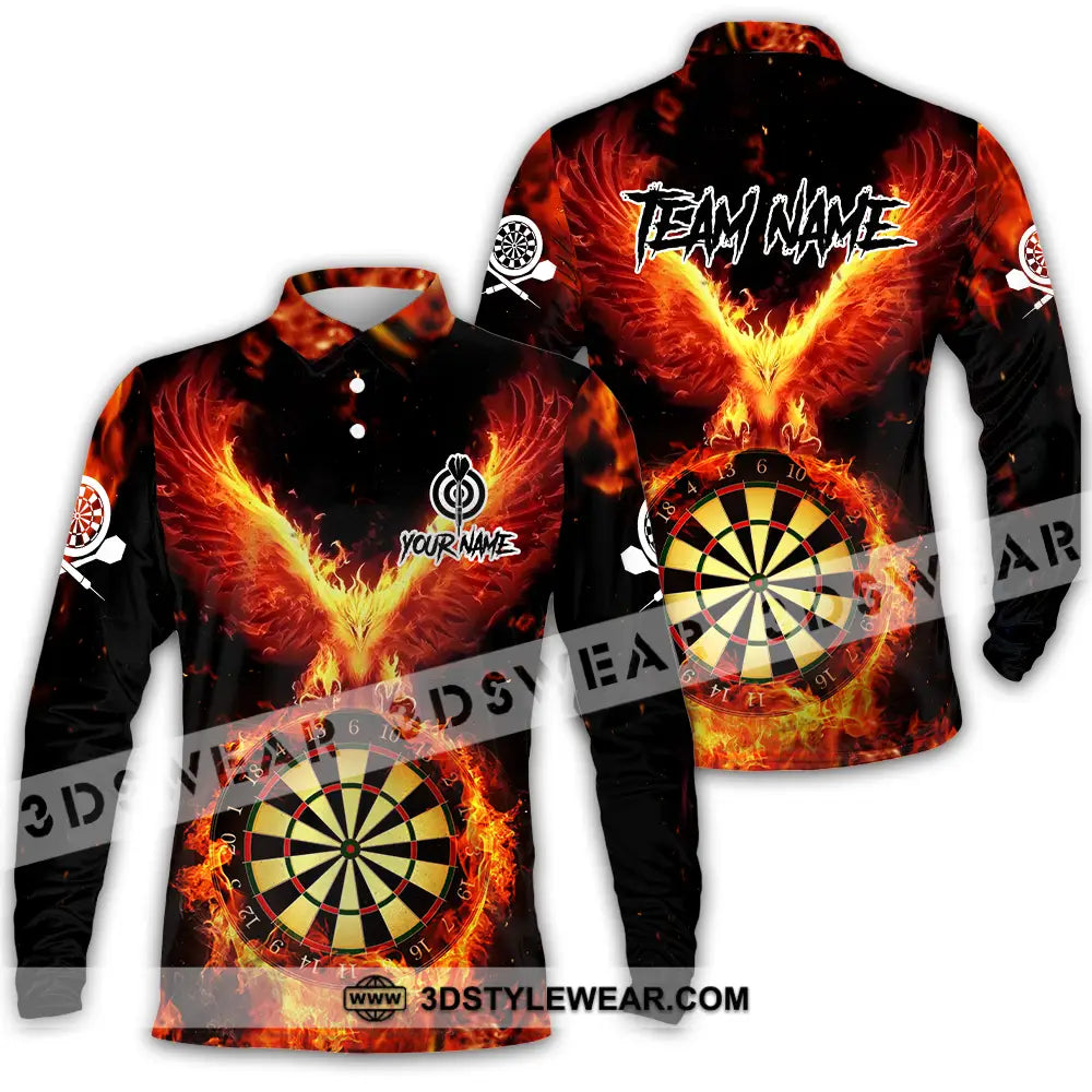 Unisex Shirt - Custom Name Sport Fire Eagle Darts Player Long Sleeve Polo / S T-Shirt