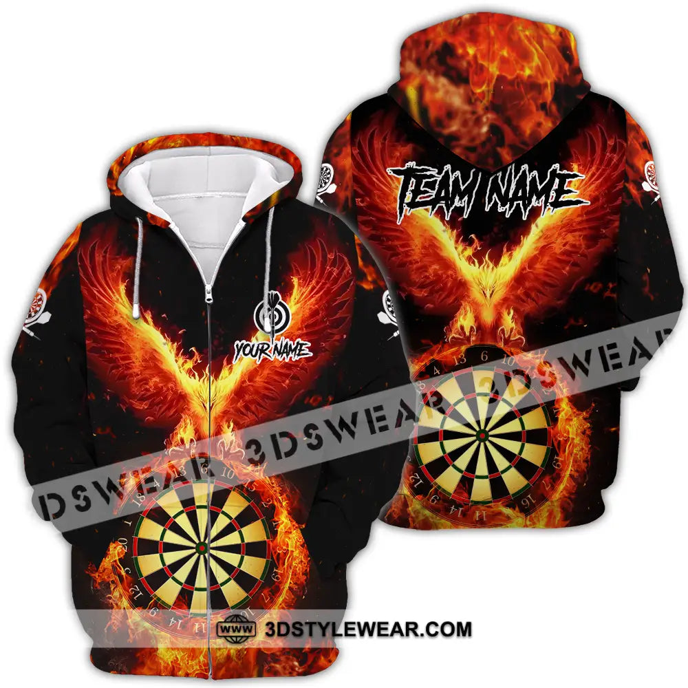 Unisex Shirt - Custom Name Sport Fire Eagle Darts Player Zipper Hoodie / S T-Shirt