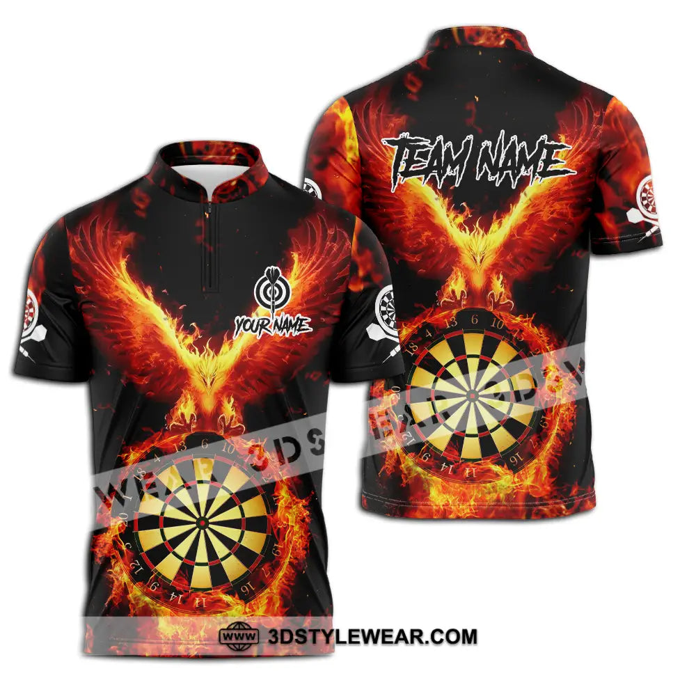 Unisex Shirt - Custom Name Sport Fire Eagle Darts Player Zipper Polo / S T-Shirt