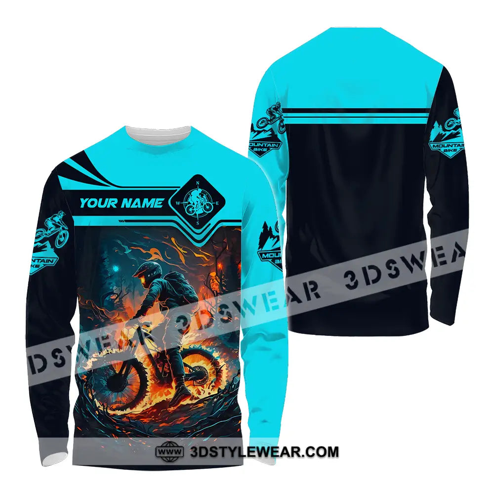 Unisex Shirt - Custom Name Sport Fire Mountain Biker Long Sleeve / S T-Shirt