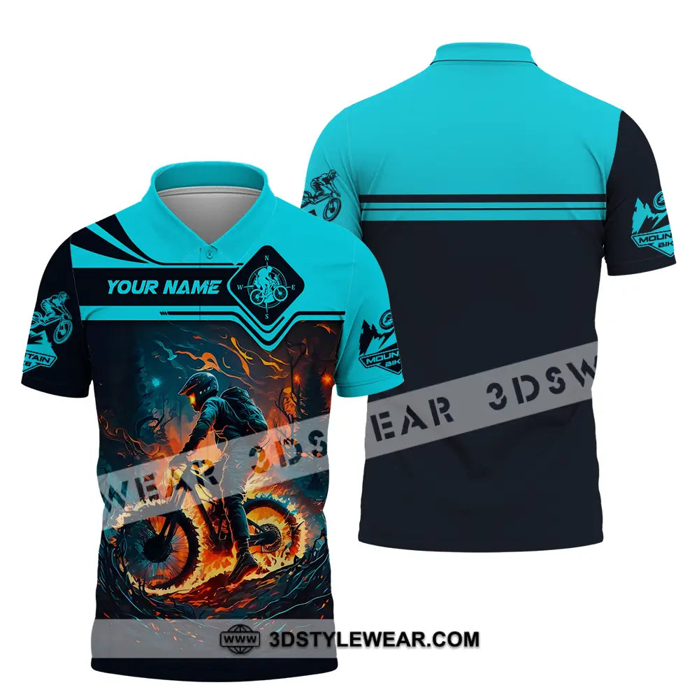 Unisex Shirt - Custom Name Sport Fire Mountain Biker Polo / S T-Shirt