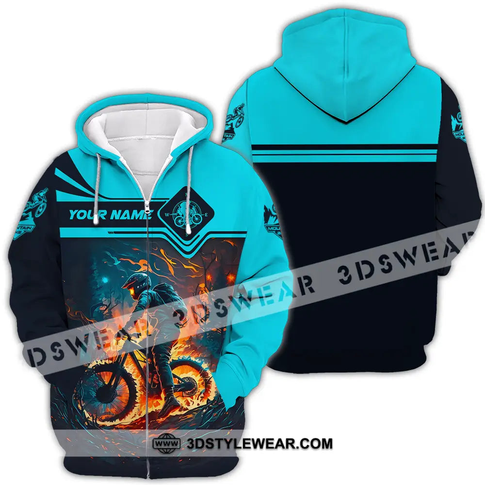 Unisex Shirt - Custom Name Sport Fire Mountain Biker Zipper Hoodie / S T-Shirt