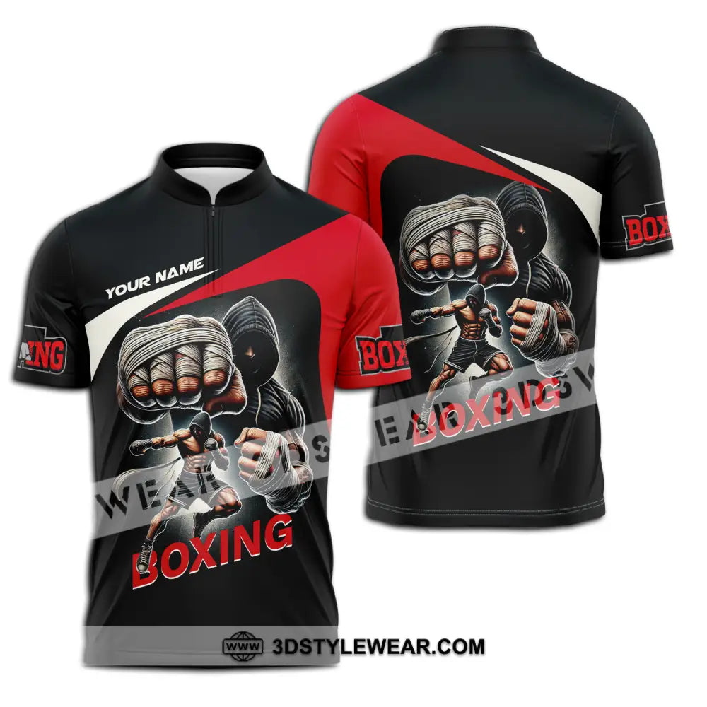 Unisex Shirt - Custom Name Sport King Of Boxing Zipper Polo / S T-Shirt