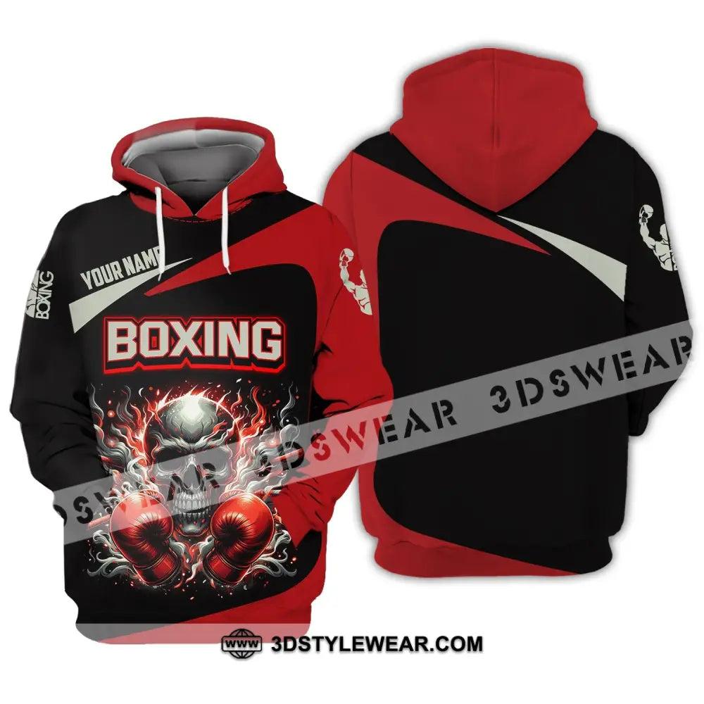 Unisex Shirt - Custom Name Sport Red Glove Boxing Skull Hoodie / S T-Shirt