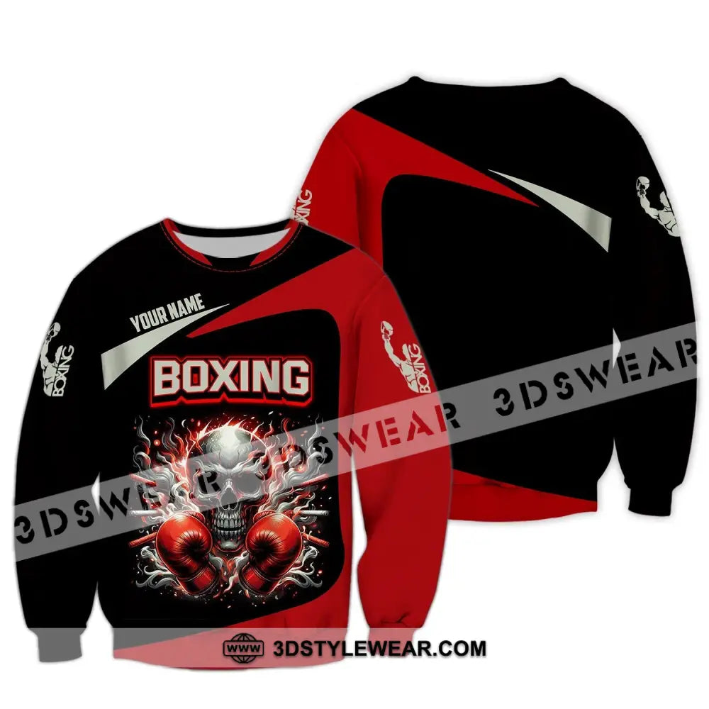 Unisex Shirt - Custom Name Sport Red Glove Boxing Skull Long Sleeve / S T-Shirt