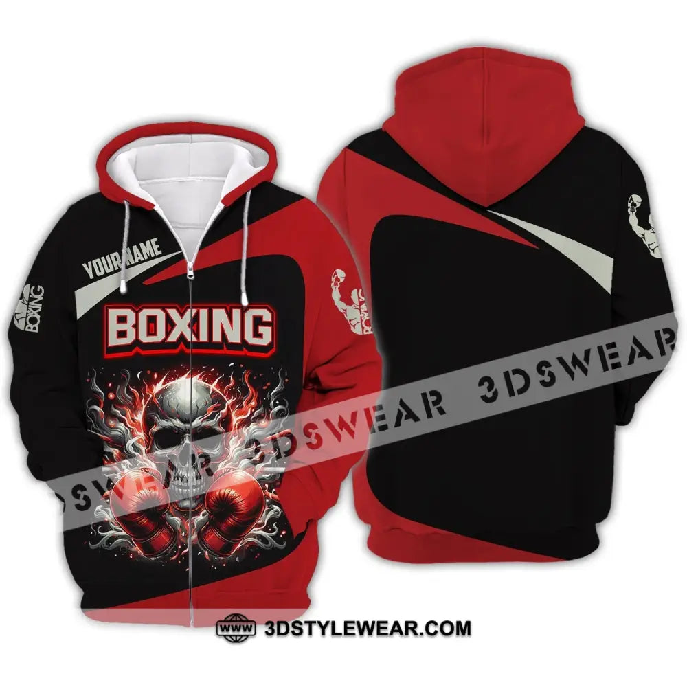 Unisex Shirt - Custom Name Sport Red Glove Boxing Skull Zipper Hoodie / S T-Shirt