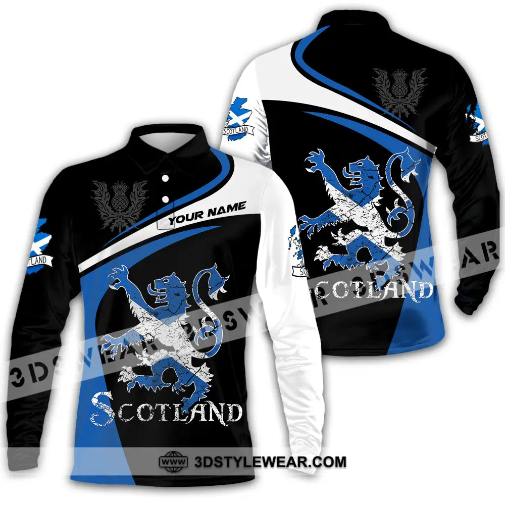 Unisex Shirt - Custom Name Sport Scotland Lion Long Sleeve Polo / S T-Shirt