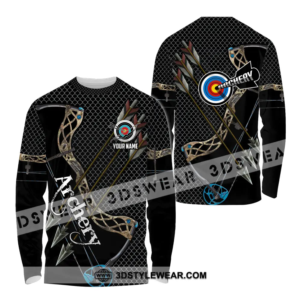 Unisex Shirt - Custom Name Sport Three Arrows Archery Long Sleeve / S T-Shirt