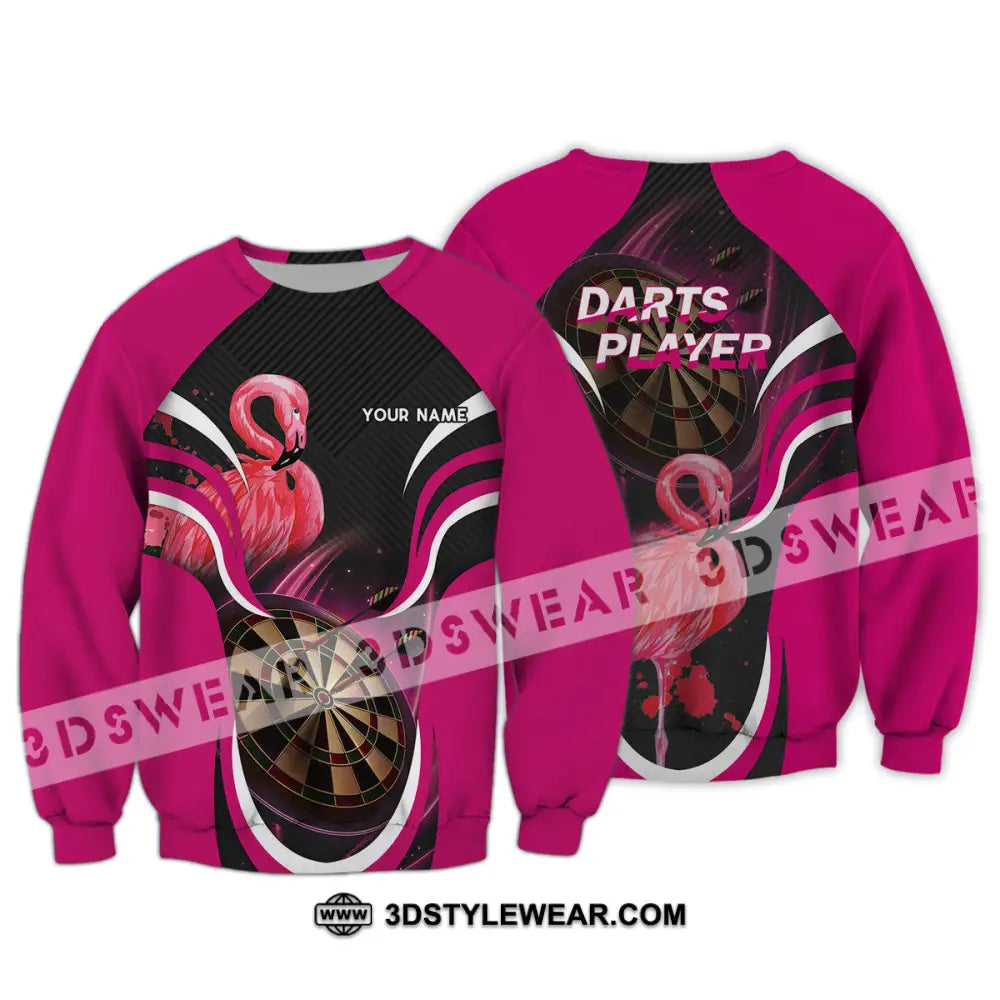 Unisex Shirt - Custom Name T-Shirt Darts Player Flamingo Long Sleeve / S T-Shirt