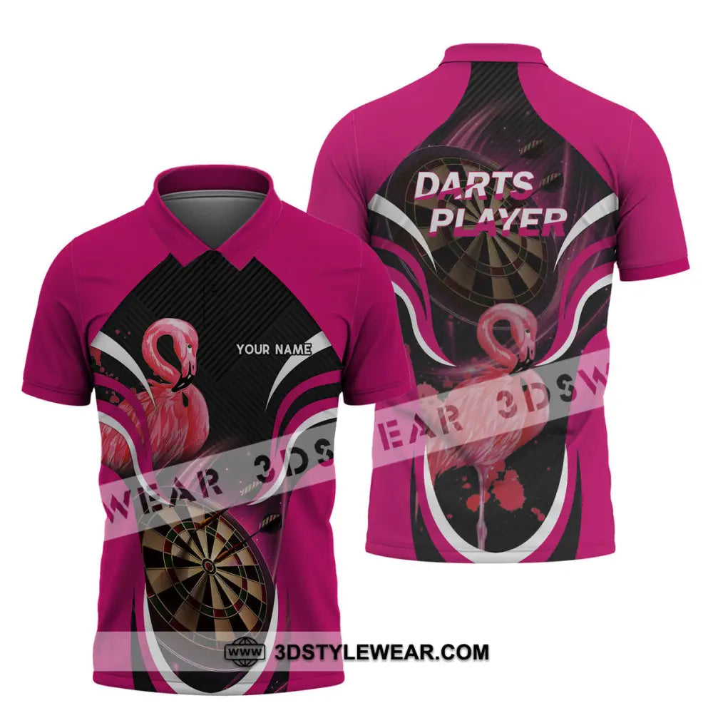 Unisex Shirt - Custom Name T-Shirt Darts Player Flamingo Polo / S T-Shirt