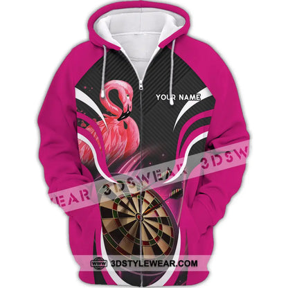 Unisex Shirt - Custom Name T-Shirt Darts Player Flamingo Zipper Hoodie / S T-Shirt