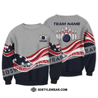 Unisex Shirt - Custom Name Team America Bowling Long Sleeve / S T-Shirt