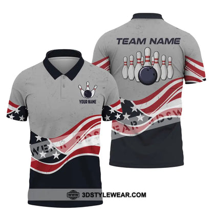 Unisex Shirt - Custom Name Team America Bowling Polo / S T-Shirt