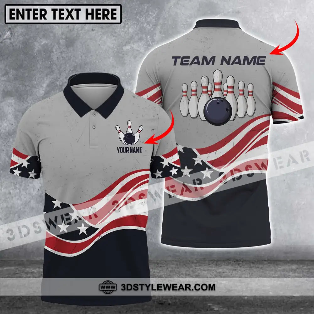 Unisex Shirt - Custom Name Team America Bowling T-Shirt