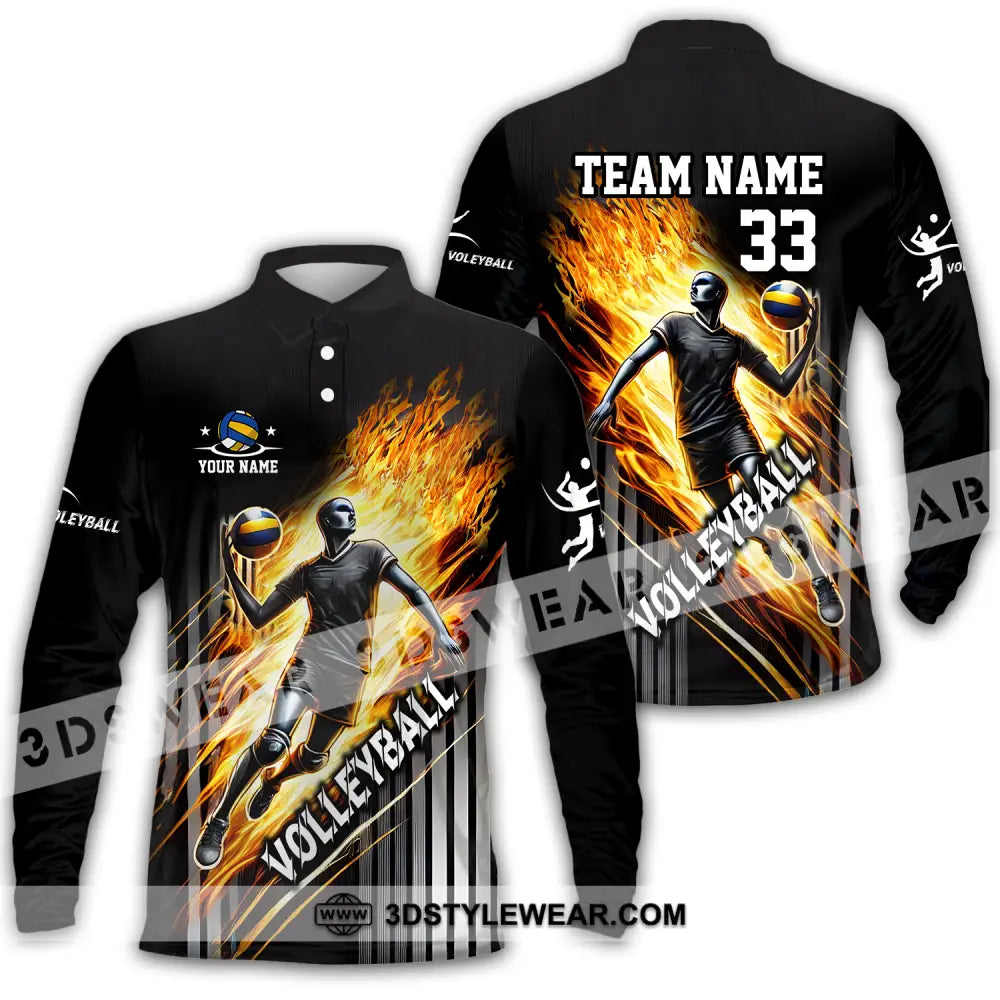 Unisex Shirt - Custom Name Team And Number Volleyball Lover Long Sleeve Polo / S T-Shirt